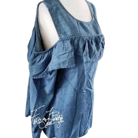 ANN TAYLOR LOFT CHAMBRAY TOP SZ L - Picture 3 of 7